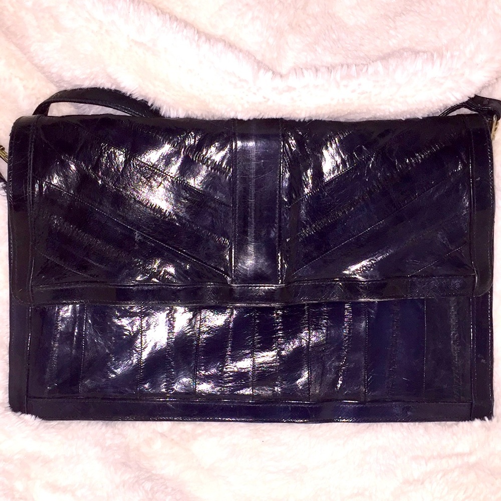 Vintage Genuine Eel Skin Dark Navy Shoulder Bag